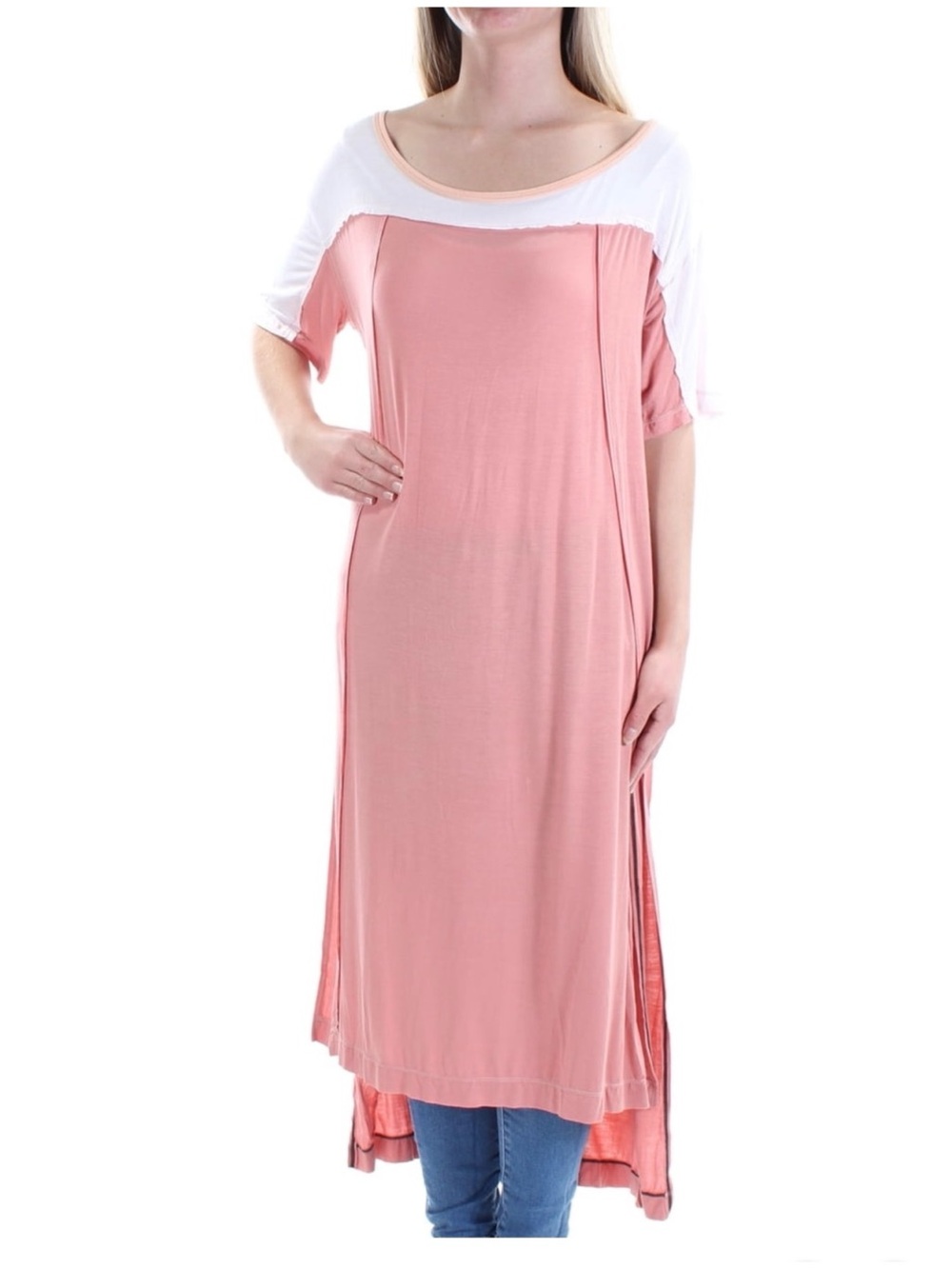 Free People We The Free Women’s Sz M Tunic Top Bandwagon Loose Fit Peach White
